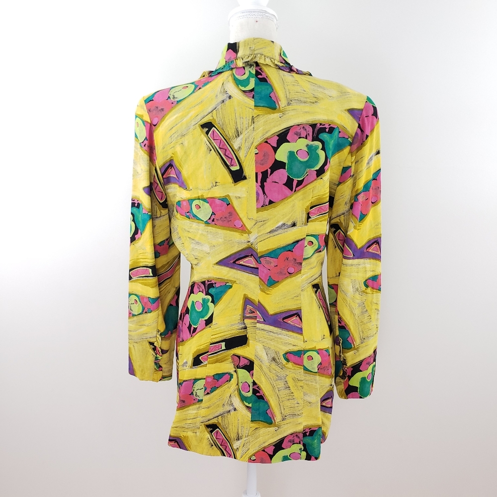 Vintage 90s Fun Artistic Yellow Blazer M - Picture 3 of 8